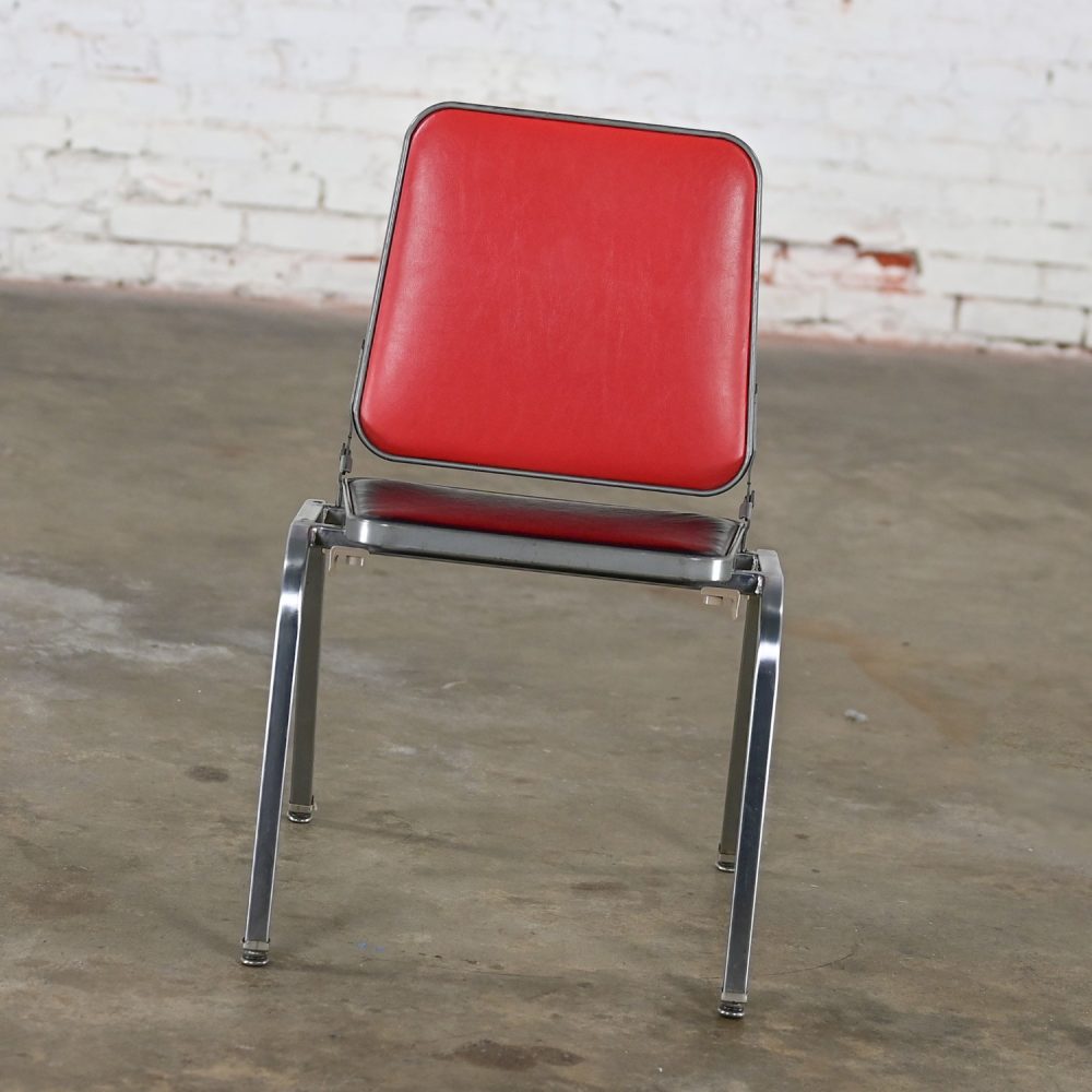 Mid-20th Century MCM Stackables Folding Chair Side Table by Krueger w/Steel Frame Red & Black Vinyl