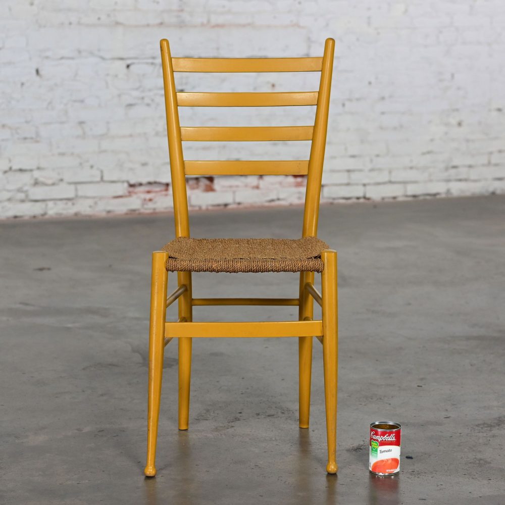 Early to Mid-20th Century Italian Gio Ponti Style Yellow Ladderback Side Chair Woven Seagrass Seat