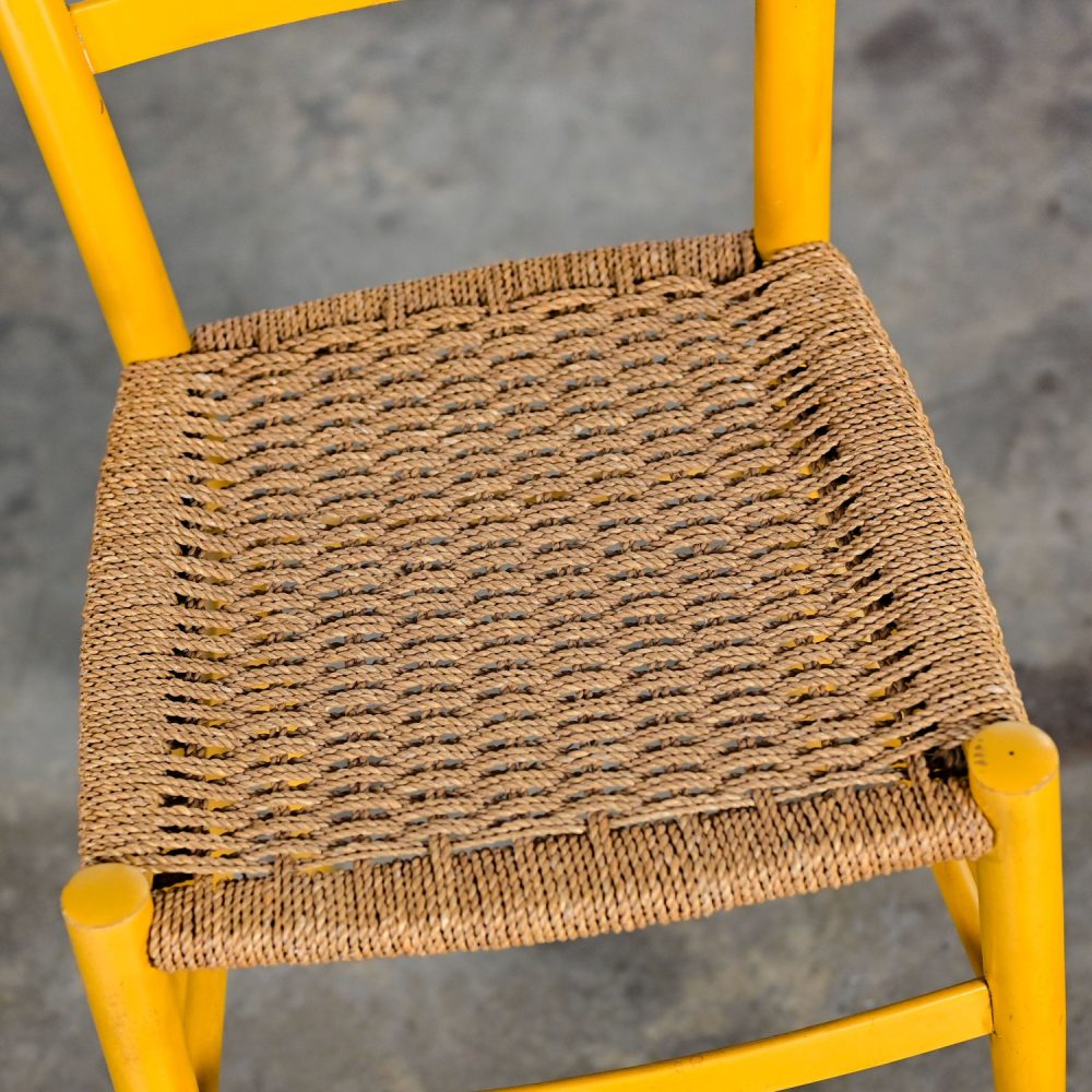 Early to Mid-20th Century Italian Gio Ponti Style Yellow Ladderback Side Chair Woven Seagrass Seat