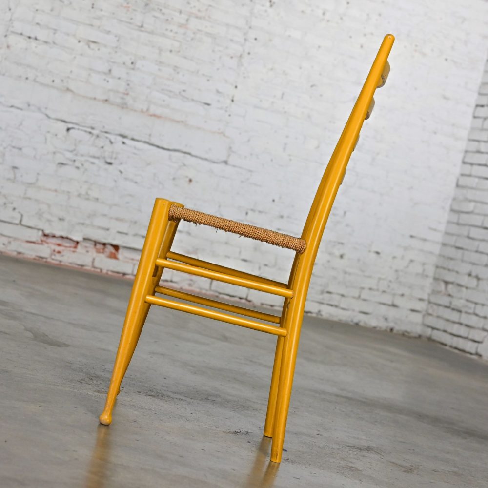 Early to Mid-20th Century Italian Gio Ponti Style Yellow Ladderback Side Chair Woven Seagrass Seat