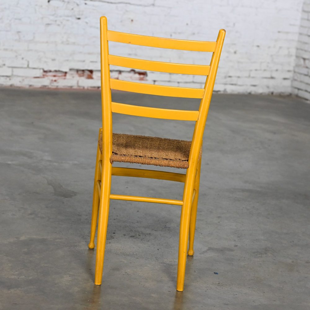 Early to Mid-20th Century Italian Gio Ponti Style Yellow Ladderback Side Chair Woven Seagrass Seat