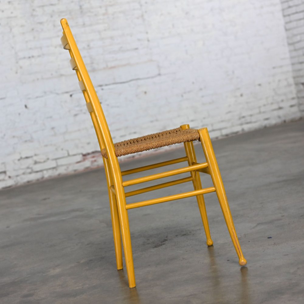 Early to Mid-20th Century Italian Gio Ponti Style Yellow Ladderback Side Chair Woven Seagrass Seat