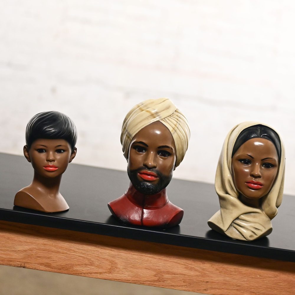 Mid-20th Century Marwal Industries Plaster & Resin Statuary Busts Family of 3 Father Mother & Son