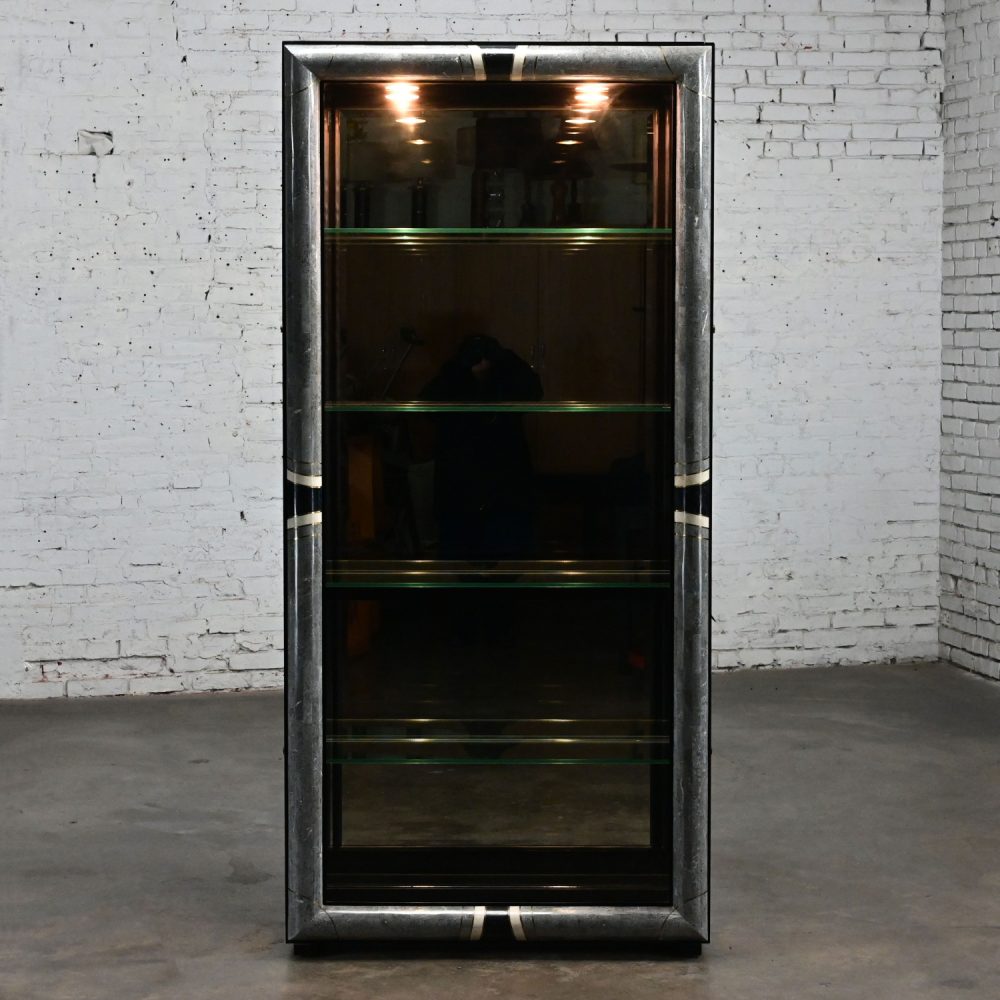 Late 20th Century Art Deco Revival to Postmodern Marble & Glass Lighted Display Cabinet by Pulaski Furniture