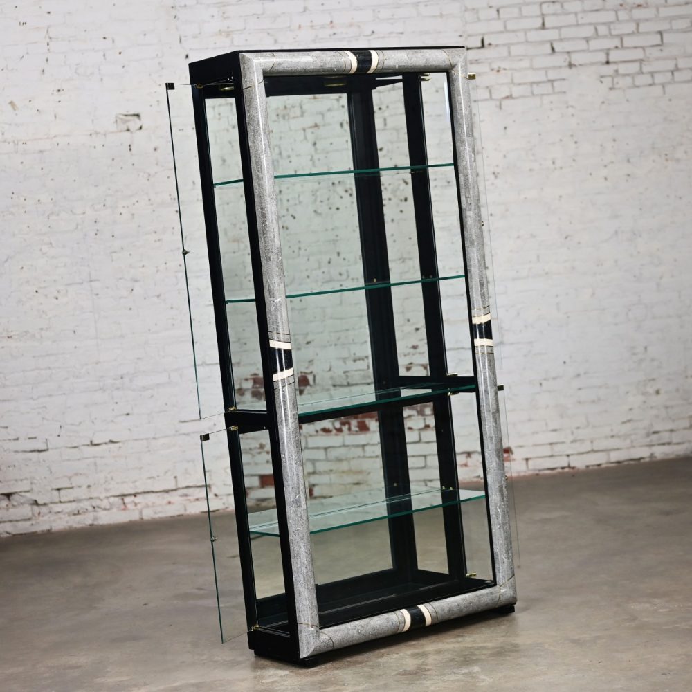 Late 20th Century Art Deco Revival to Postmodern Marble & Glass Lighted Display Cabinet by Pulaski Furniture