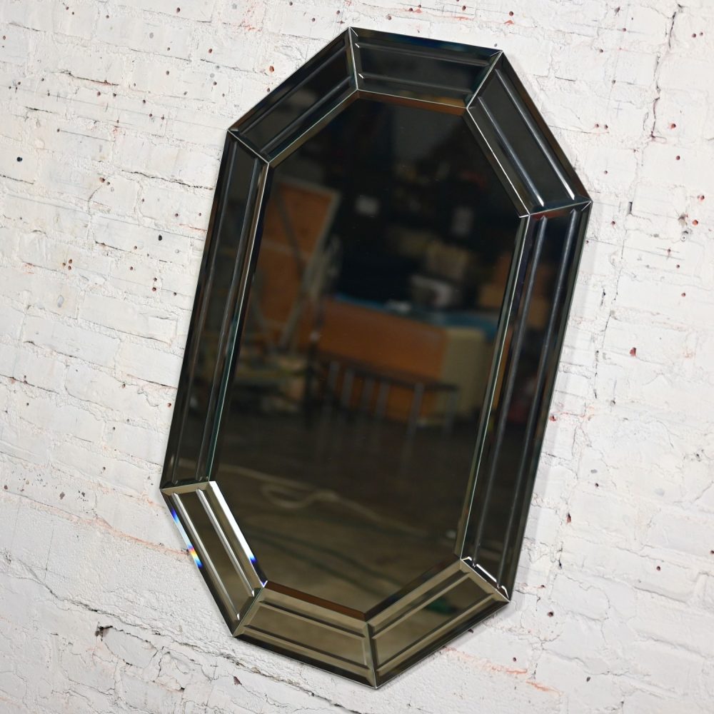 Late 20th Century Modern Art Deco Revival Style Octagon Muti Panel Beveled Wall Mirror