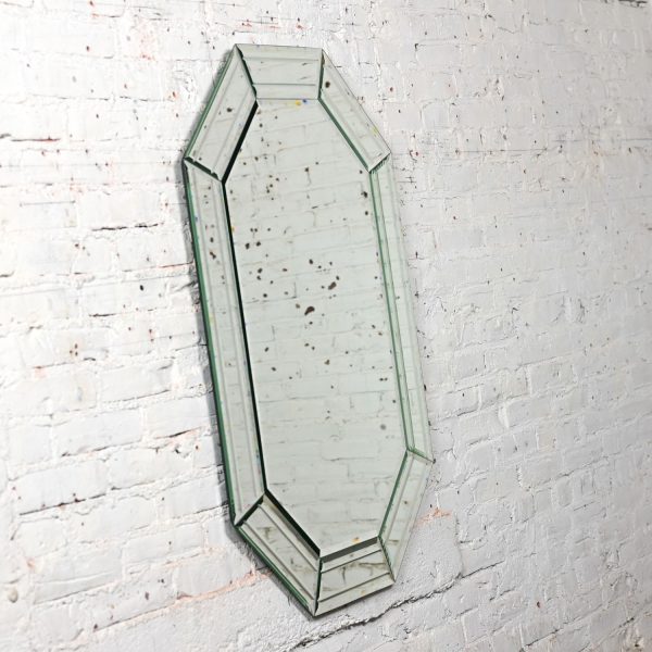 Late 20th Century Modern Art Deco Revival Style Octagon Muti Panel Beveled Wall Mirror