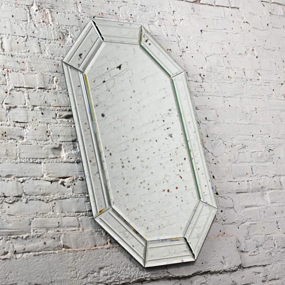 Late 20th Century Modern Art Deco Revival Style Octagon Muti Panel Beveled Wall Mirror