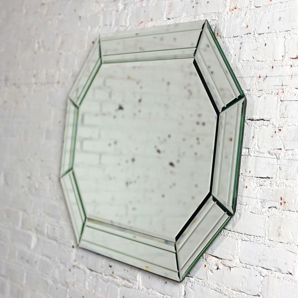 Late 20th Century Modern Art Deco Revival Style Octagon Muti Panel Beveled Wall Mirror