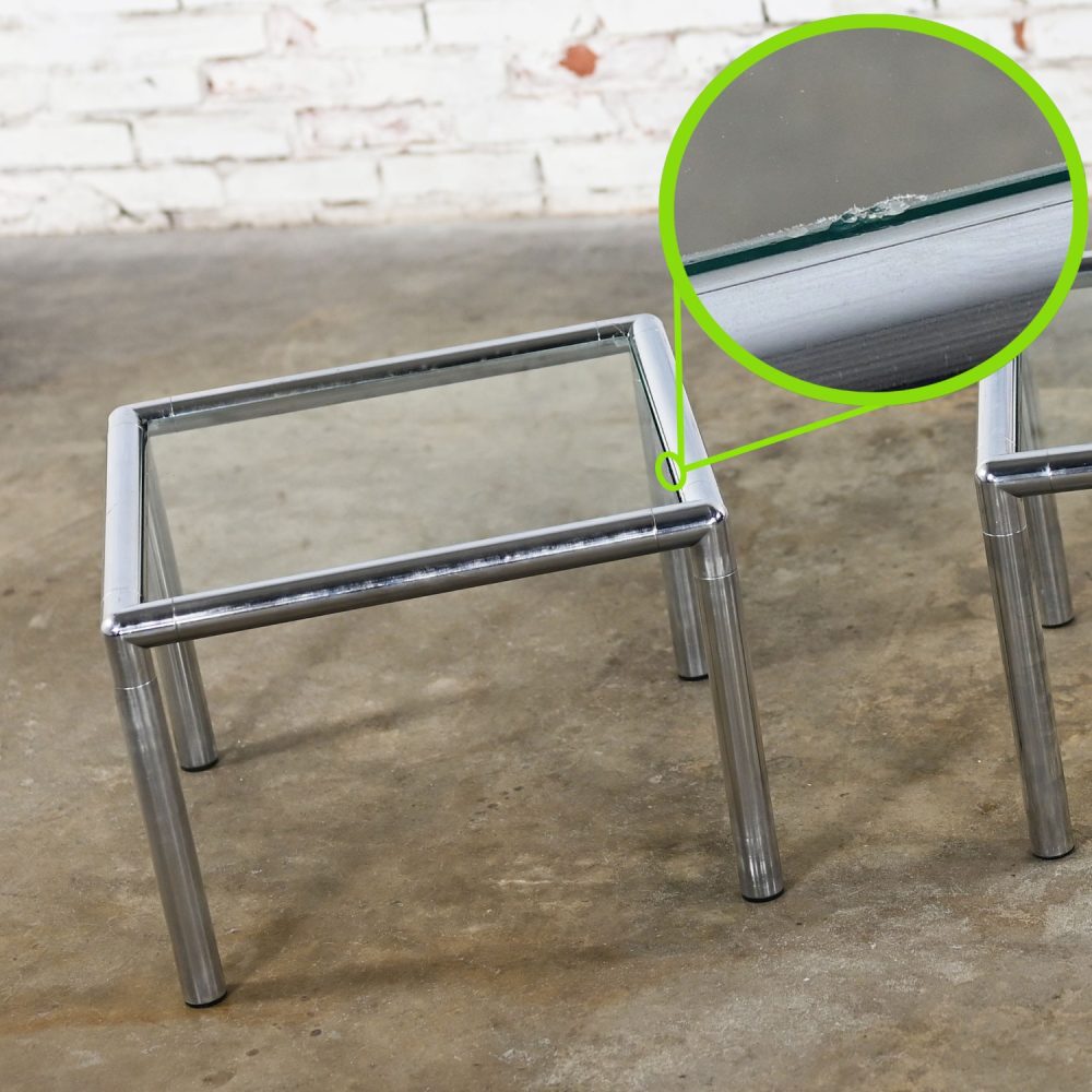 1970’s MCM to Modern Lane Furniture Side or End Tables Square Chrome Frames & Glass Tops a Pair