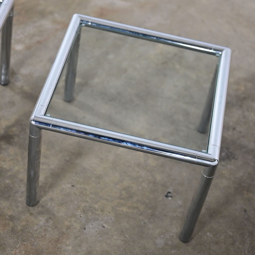 1970’s MCM to Modern Lane Furniture Side or End Tables Square Chrome Frames & Glass Tops a Pair