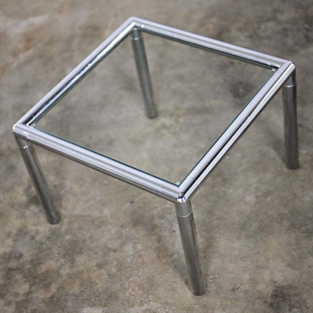 1970’s MCM to Modern Lane Furniture Side or End Tables Square Chrome Frames & Glass Tops a Pair