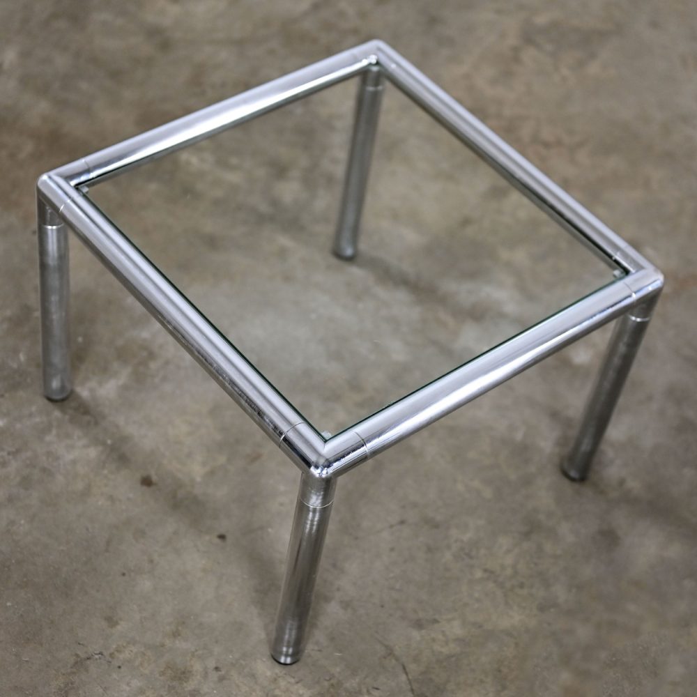 1970’s MCM to Modern Lane Furniture Side or End Tables Square Chrome Frames & Glass Tops a Pair