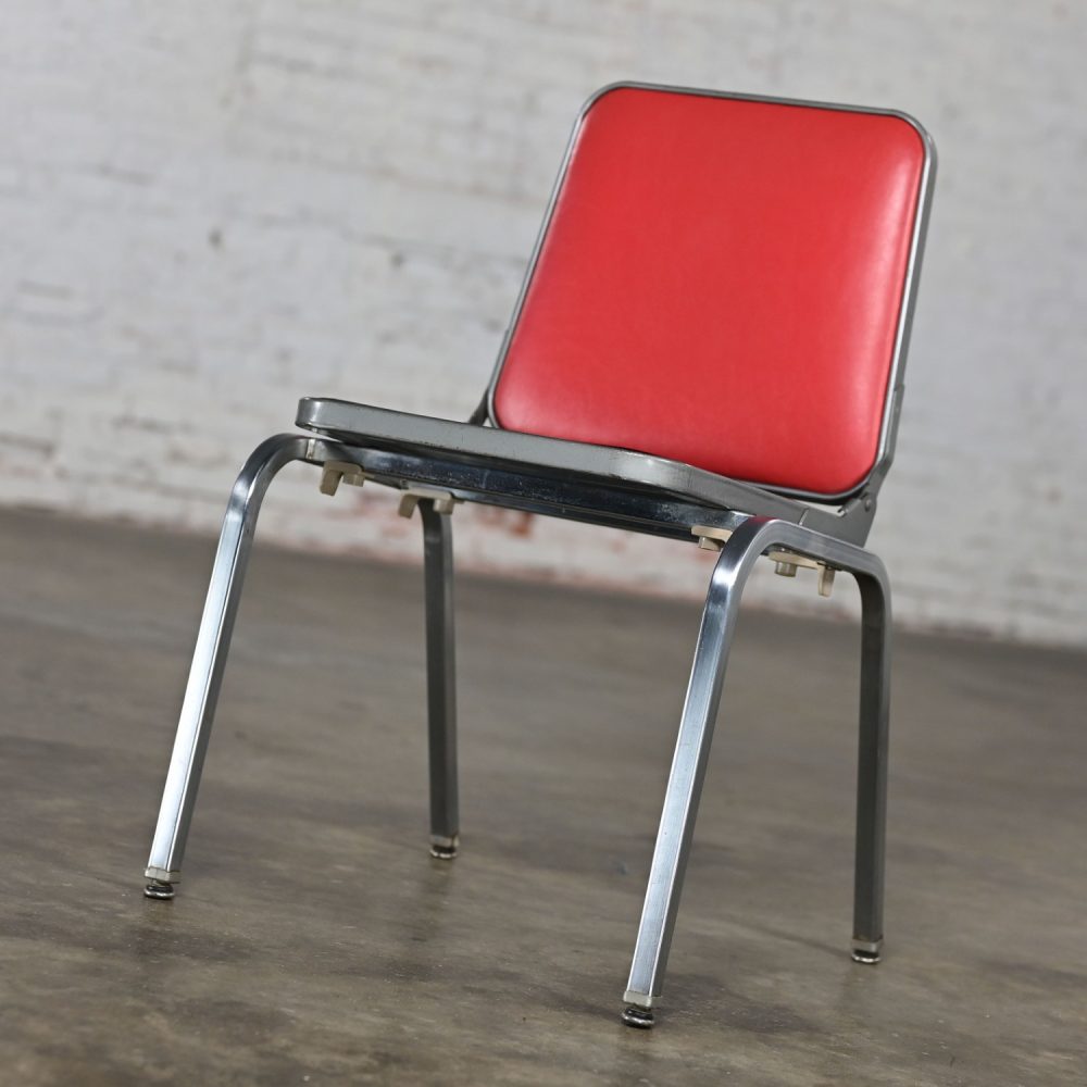 Mid-20th Century MCM Stackables Folding Chair Side Table by Krueger w/Steel Frame Red & Black Vinyl