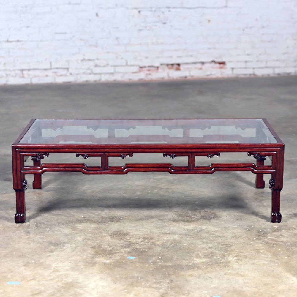 Late 20th Century Ming Style Rosewood Coffee Table with Rectangular Glass Inset Top Made in China