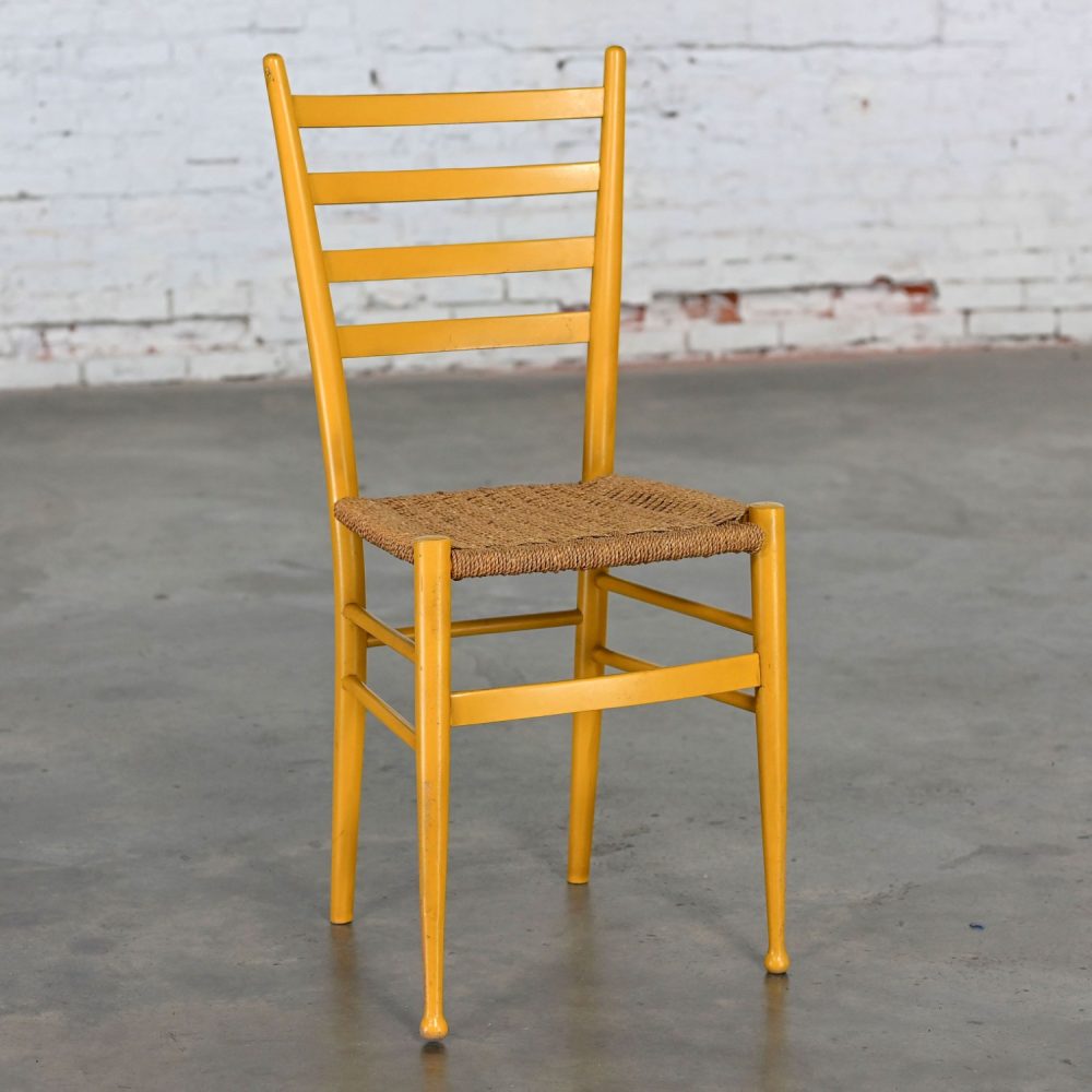 Early to Mid-20th Century Italian Gio Ponti Style Yellow Ladderback Side Chair Woven Seagrass Seat