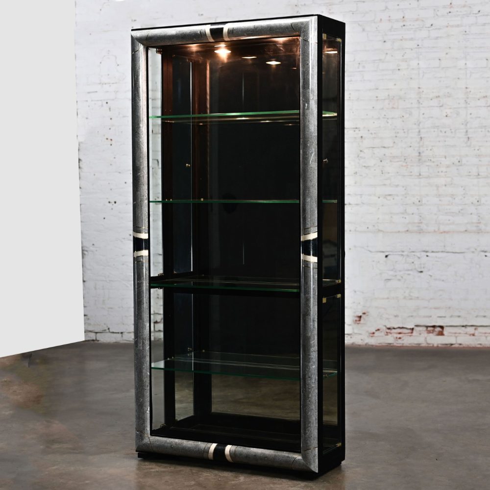 Late 20th Century Art Deco Revival to Postmodern Marble & Glass Lighted Display Cabinet by Pulaski Furniture