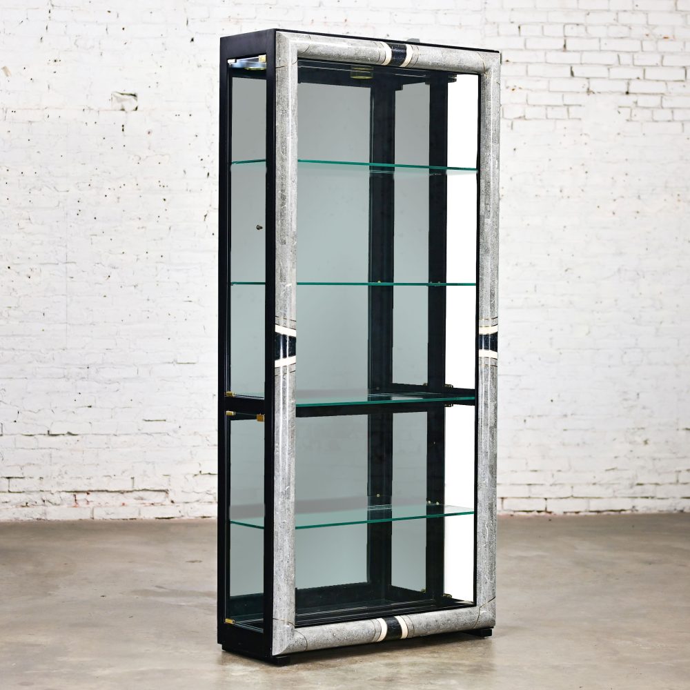 Late 20th Century Art Deco Revival to Postmodern Marble & Glass Lighted Display Cabinet by Pulaski Furniture