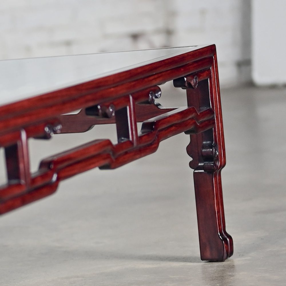 Late 20th Century Ming Style Rosewood Coffee Table with Rectangular Glass Inset Top Made in China