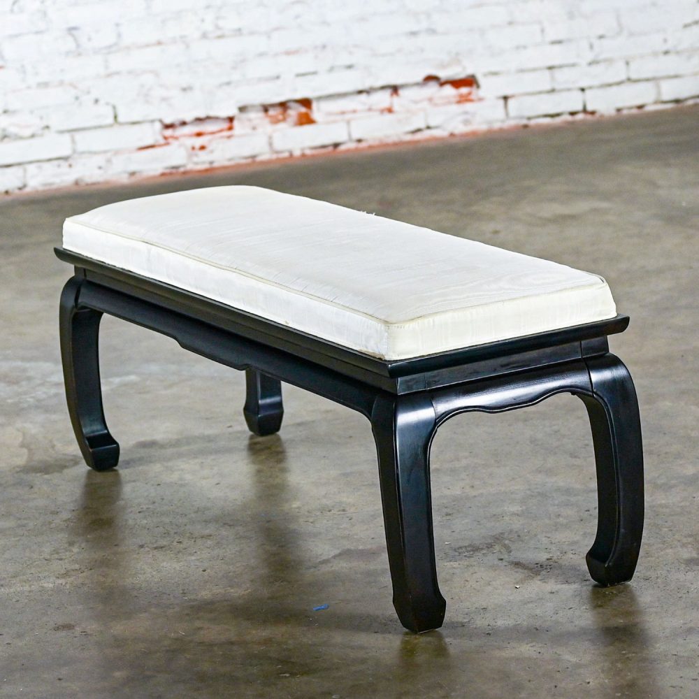 Late 20th Century Chinoiserie Ming Style Black Lacquered Bench by Raymond Sobota for Century Furniture