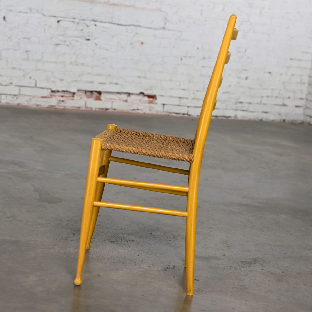 Early to Mid-20th Century Italian Gio Ponti Style Yellow Ladderback Side Chair Woven Seagrass Seat