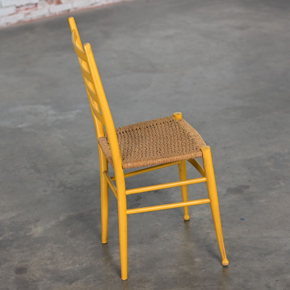 Early to Mid-20th Century Italian Gio Ponti Style Yellow Ladderback Side Chair Woven Seagrass Seat