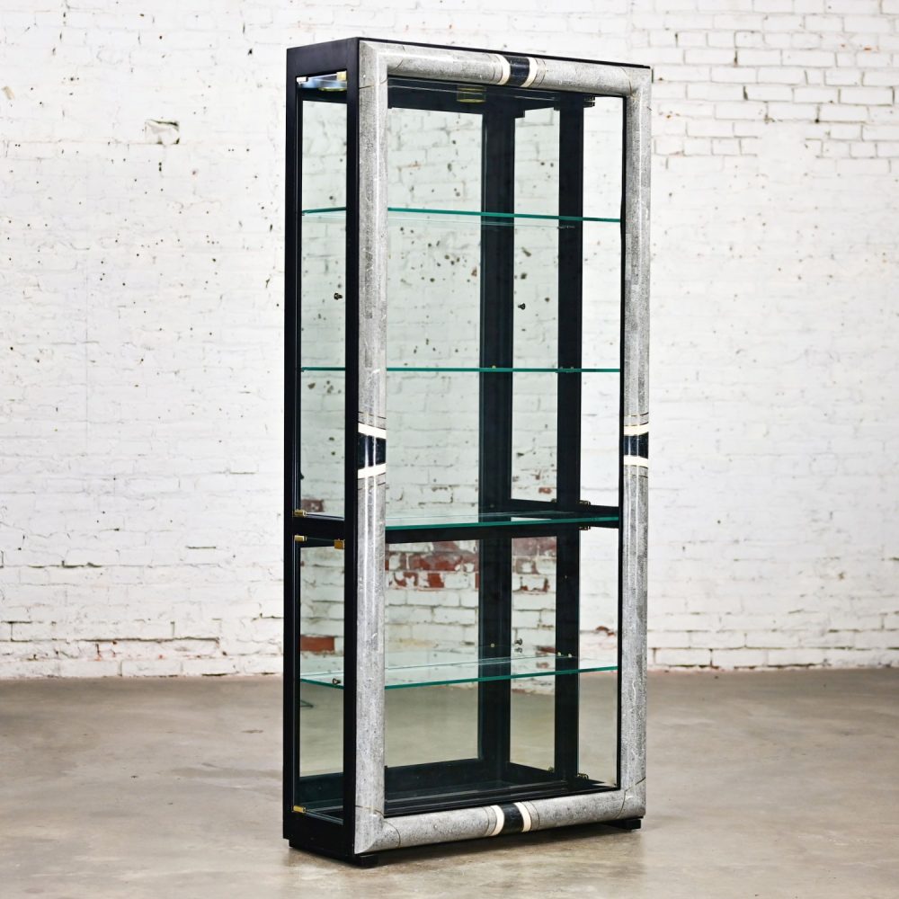 Late 20th Century Art Deco Revival to Postmodern Marble & Glass Lighted Display Cabinet by Pulaski Furniture