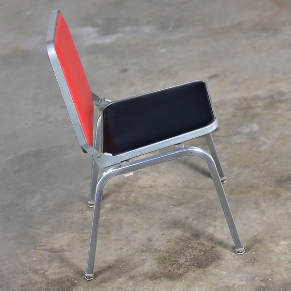 Mid-20th Century MCM Stackables Folding Chair Side Table by Krueger w/Steel Frame Red & Black Vinyl