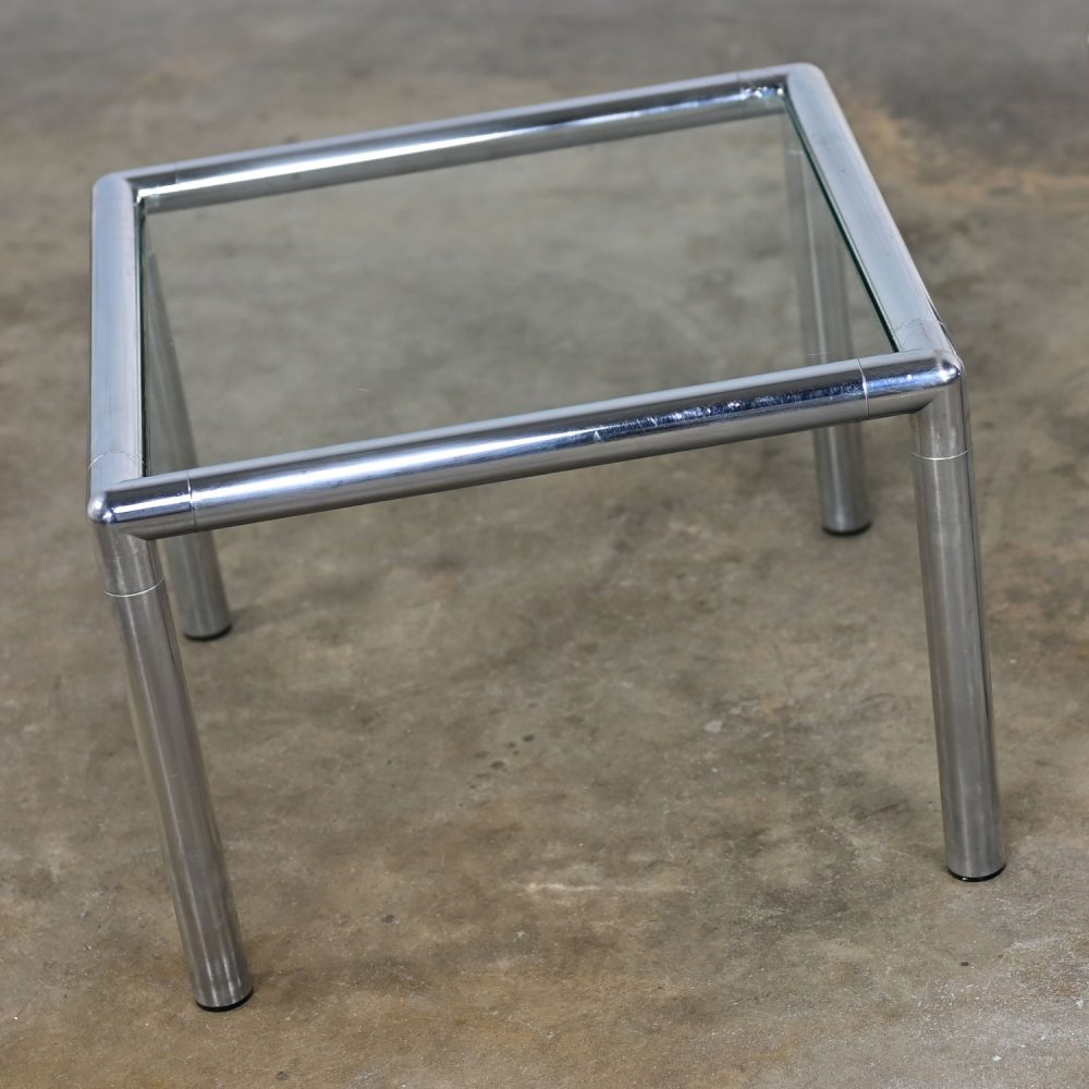 1970’s MCM to Modern Lane Furniture Side or End Tables Square Chrome Frames & Glass Tops a Pair