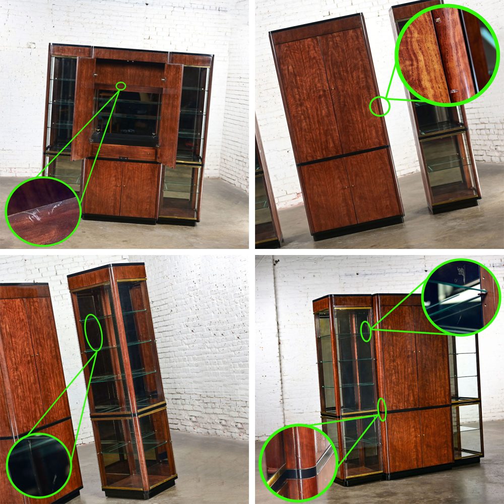 Late 20th Century Modern Black & Burl Drexel Heritage 3 Piece Lighted Wall Display Vitrine or Storage Unit