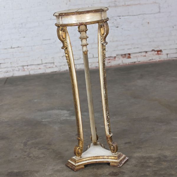 Late 19th-Early 20th Century Neoclassic Revival Distressed Tall Sculptural Plant Stand or Pedestal Table