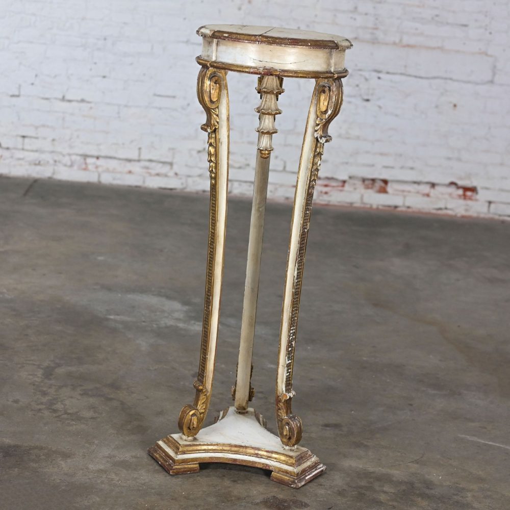 Late 19th-Early 20th Century Neoclassic Revival Distressed Tall Sculptural Plant Stand or Pedestal Table