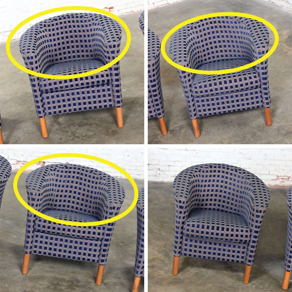 Late 20th Century Modern Petite Tub Chairs Navy Plaid Fabric & Maple Legs by Patrician Furniture Set of 4