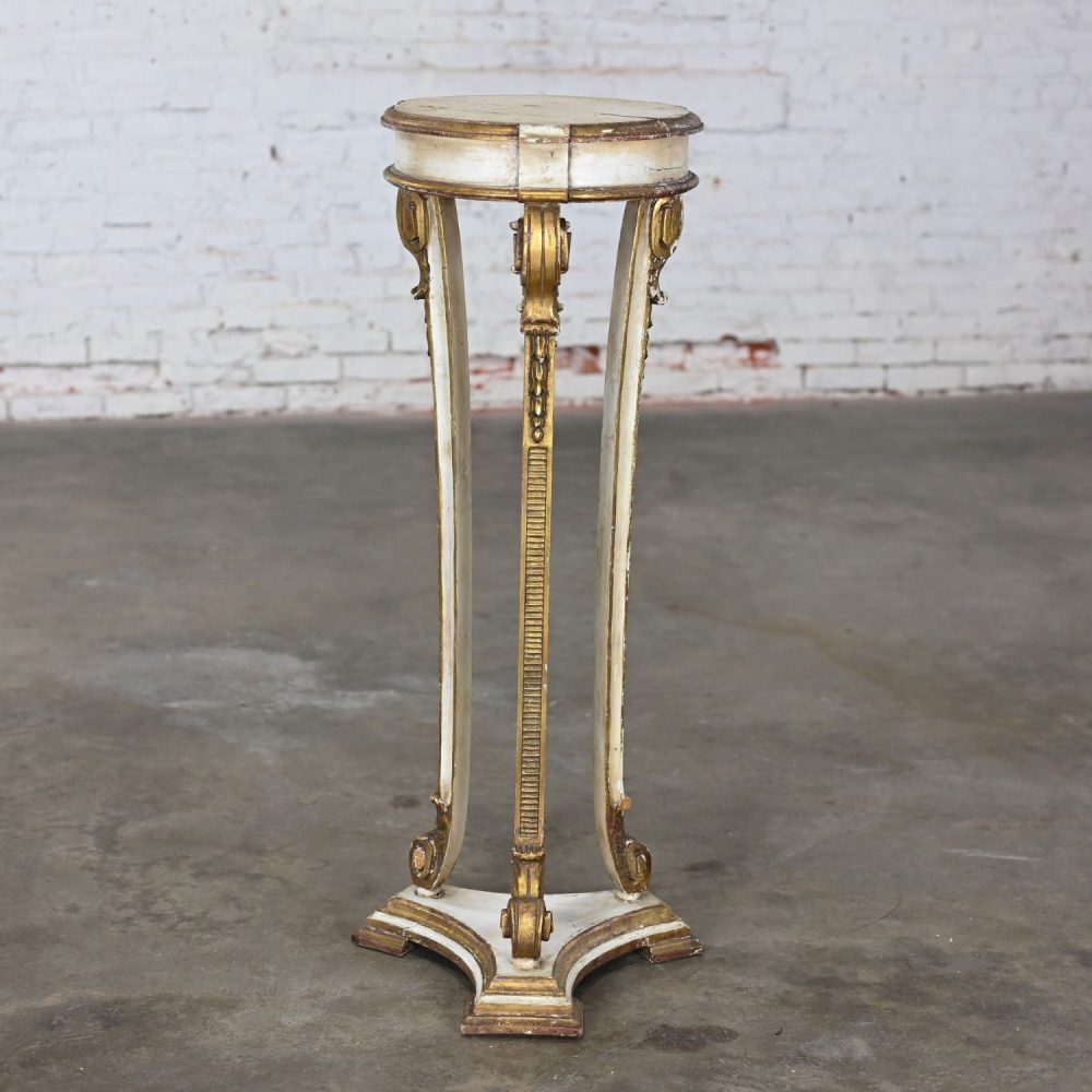 Late 19th-Early 20th Century Neoclassic Revival Distressed Tall Sculptural Plant Stand or Pedestal Table