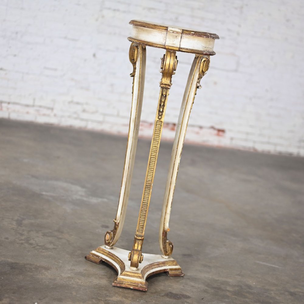 Late 19th-Early 20th Century Neoclassic Revival Distressed Tall Sculptural Plant Stand or Pedestal Table