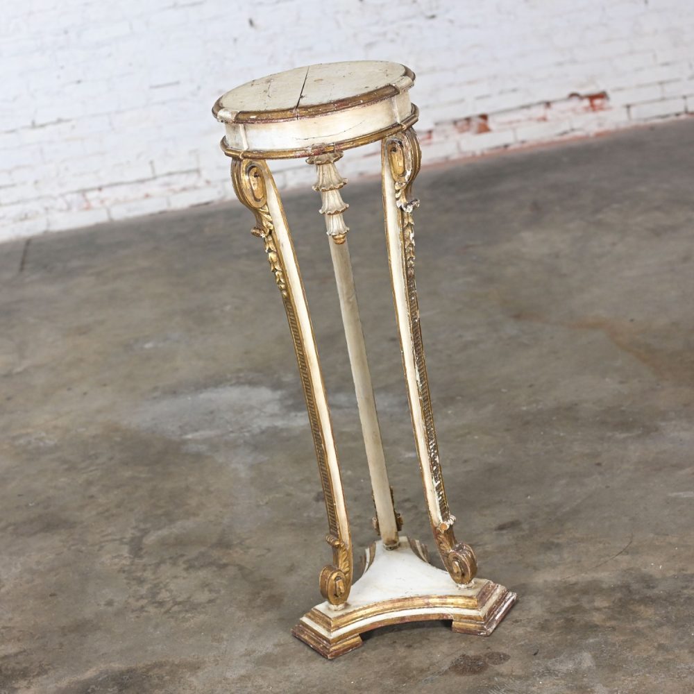 Late 19th-Early 20th Century Neoclassic Revival Distressed Tall Sculptural Plant Stand or Pedestal Table