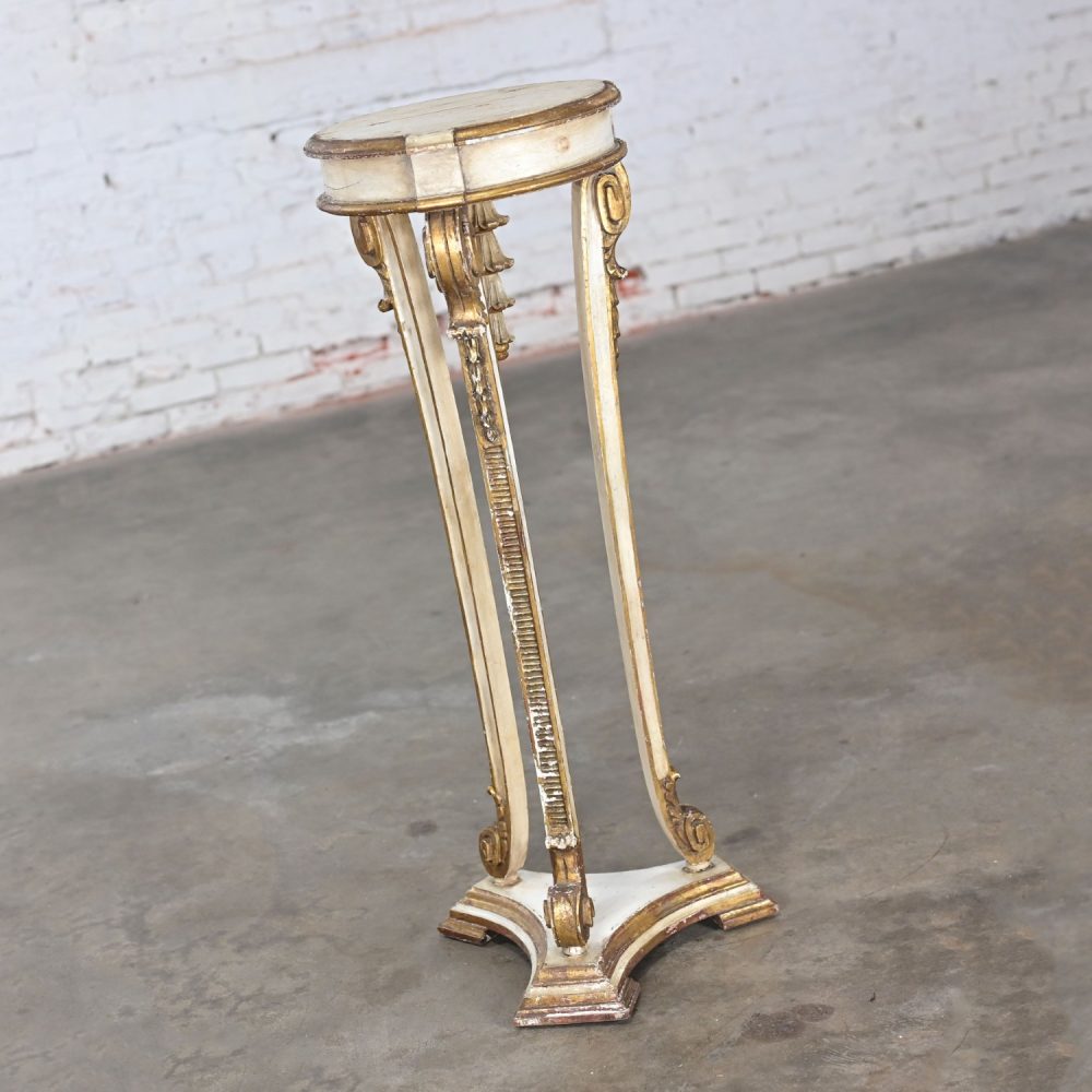 Late 19th-Early 20th Century Neoclassic Revival Distressed Tall Sculptural Plant Stand or Pedestal Table