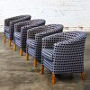 Late 20th Century Modern Petite Tub Chairs Navy Plaid Fabric & Maple Legs by Patrician Furniture Set of 4