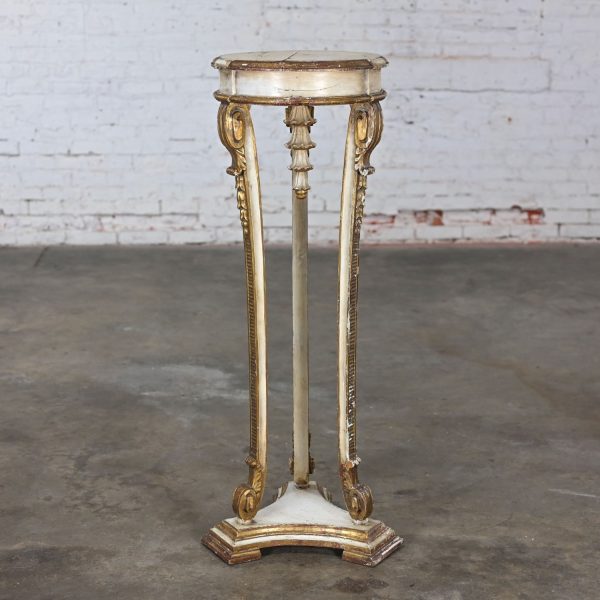 Late 19th-Early 20th Century Neoclassic Revival Distressed Tall Sculptural Plant Stand or Pedestal Table