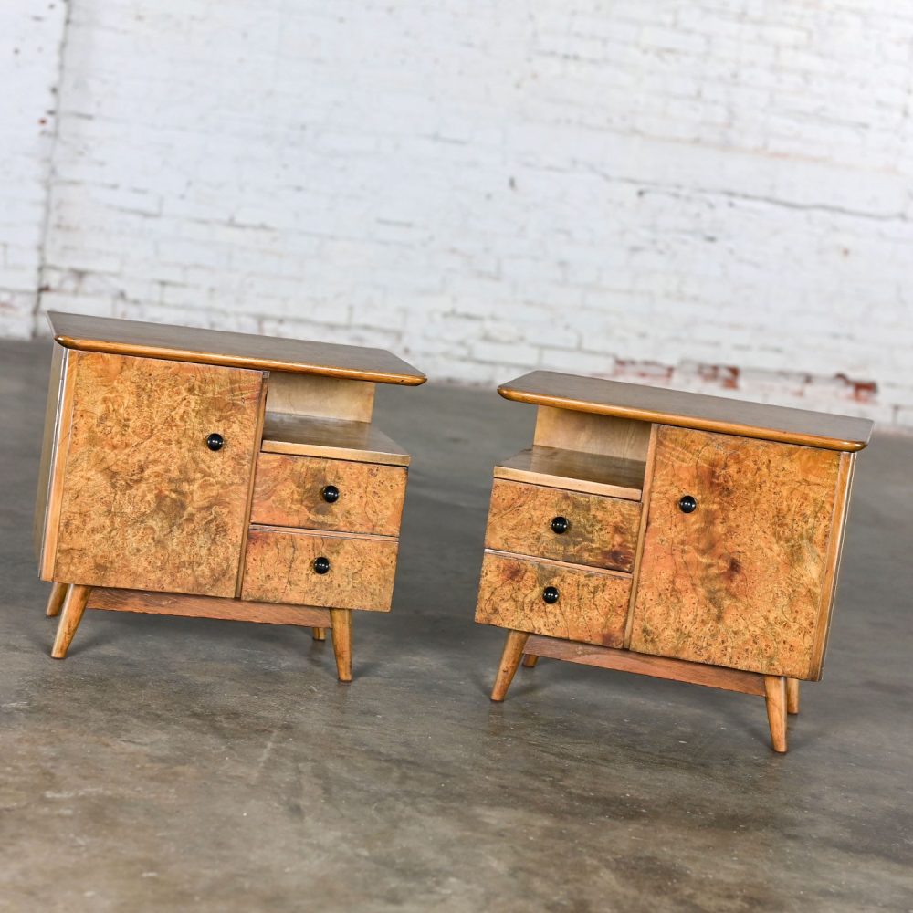 Early to Mid-20th Century Art Deco to MCM Low Asymmetrical Nightstands or End Tables a Pair