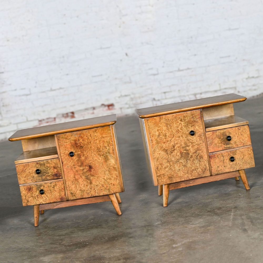 Early to Mid-20th Century Art Deco to MCM Low Asymmetrical Nightstands or End Tables a Pair