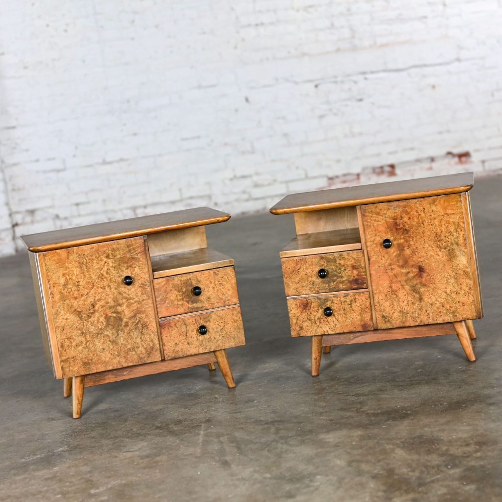 Early to Mid-20th Century Art Deco to MCM Low Asymmetrical Nightstands or End Tables a Pair