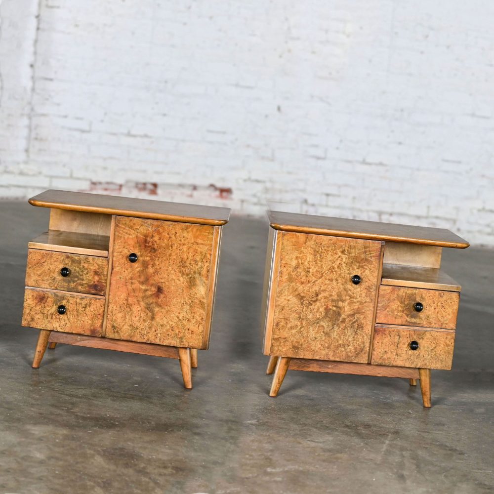 Early to Mid-20th Century Art Deco to MCM Low Asymmetrical Nightstands or End Tables a Pair