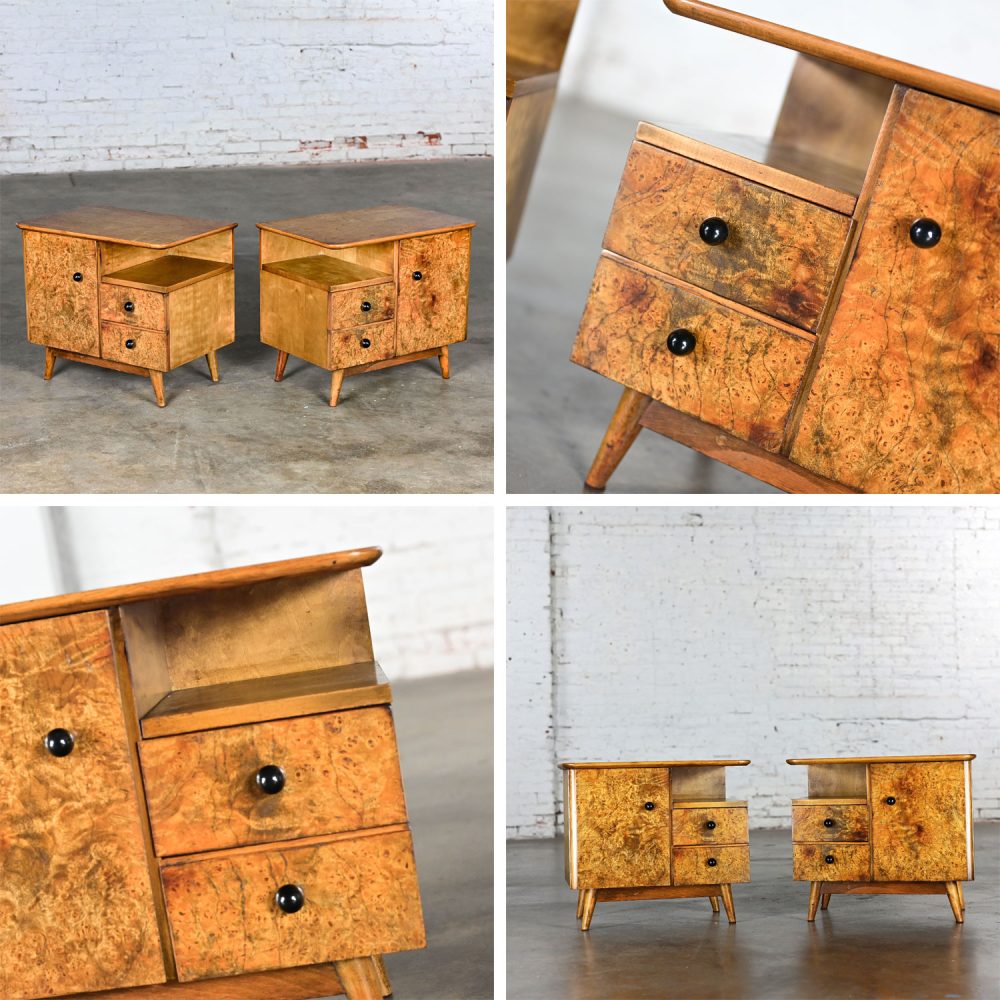 Early to Mid-20th Century Art Deco to MCM Low Asymmetrical Nightstands or End Tables a Pair