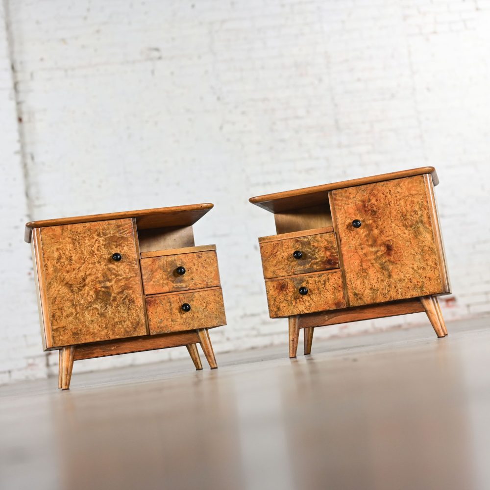 Early to Mid-20th Century Art Deco to MCM Low Asymmetrical Nightstands or End Tables a Pair