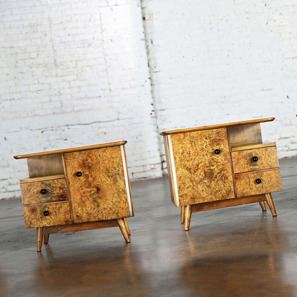 Early to Mid-20th Century Art Deco to MCM Low Asymmetrical Nightstands or End Tables a Pair