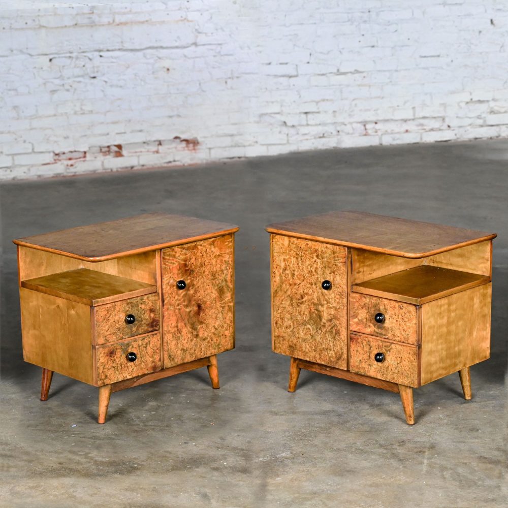 Early to Mid-20th Century Art Deco to MCM Low Asymmetrical Nightstands or End Tables a Pair