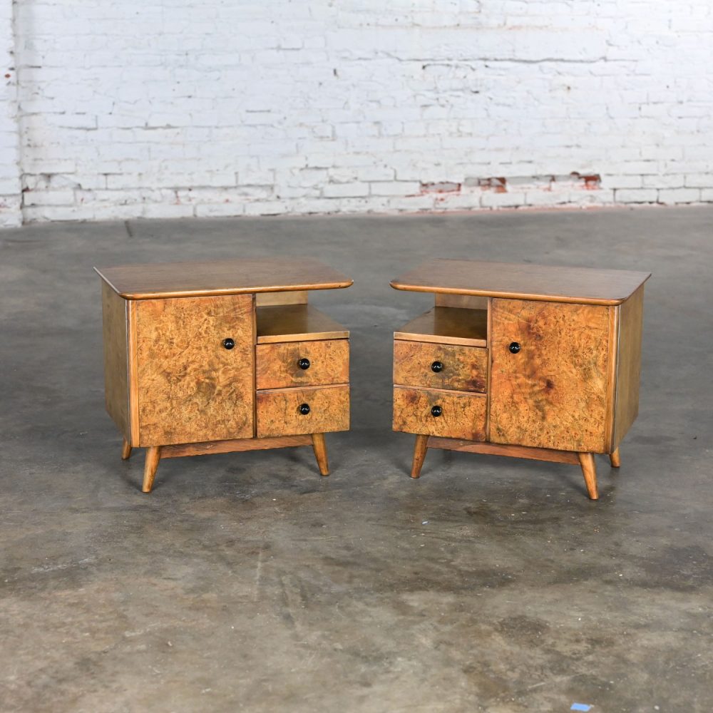 Early to Mid-20th Century Art Deco to MCM Low Asymmetrical Nightstands or End Tables a Pair