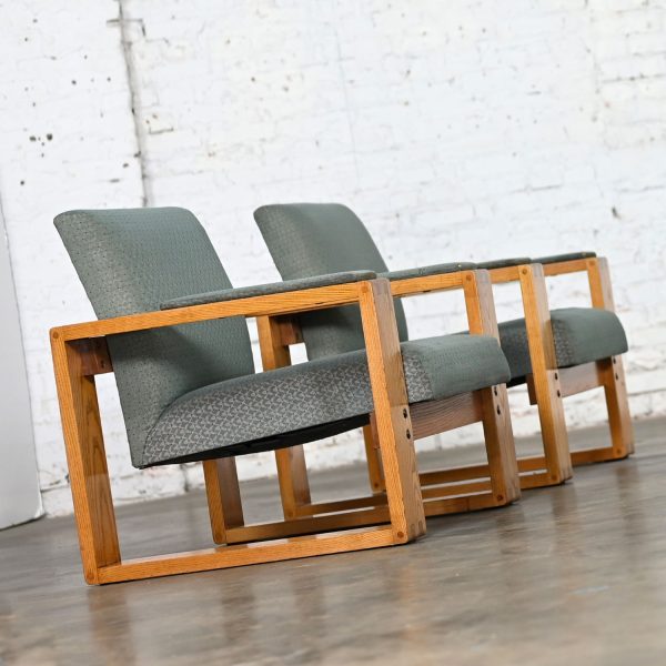 Late 20th Century Modern Open Frame Club Chairs Oak Frames with Floating Seat & Back a Pair