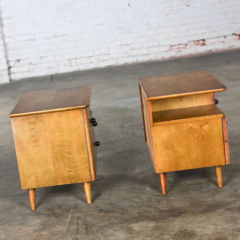 Early to Mid-20th Century Art Deco to MCM Low Asymmetrical Nightstands or End Tables a Pair